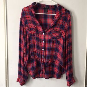 Red and blue long sleeve button up